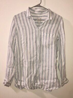 Linen Button Down XS S M Striped Petite Fitted Coastal Minimalist Shirt